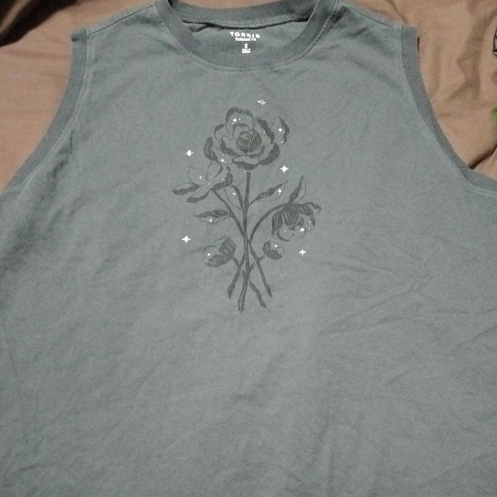Torrid Charcoal Sleeveless Top with Rose Design